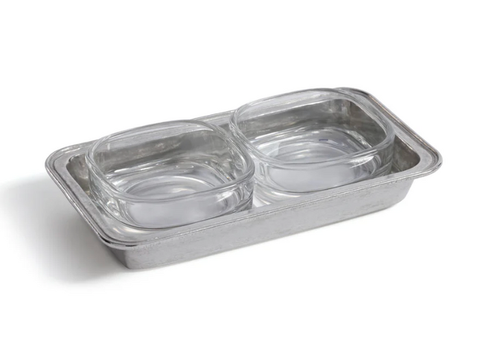 St. Moritz Pewter & Glass Double Condiment Set