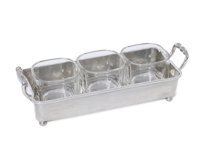 St. Anton Pewter & Glass 3-Section Condiment Tray