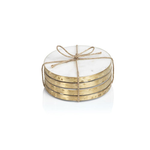 Ivory Round Marble Coasters w/ Gold Trim, Set 4 | Bone & Brass