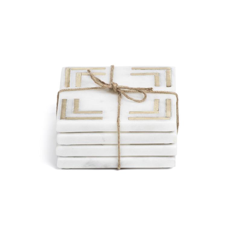 Ivory Square Marble Coasters w/ Gold Inlay, Set 4 | Bone & Brass