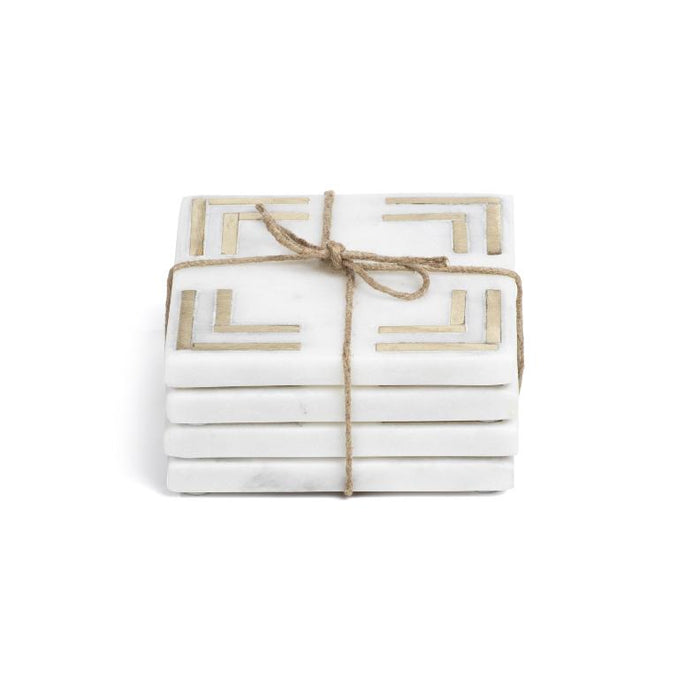 Ivory Square Marble Coasters w/ Gold Inlay, Set 4