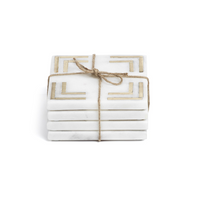 Ivory Square Marble Coasters w/ Gold Inlay, Set of 4