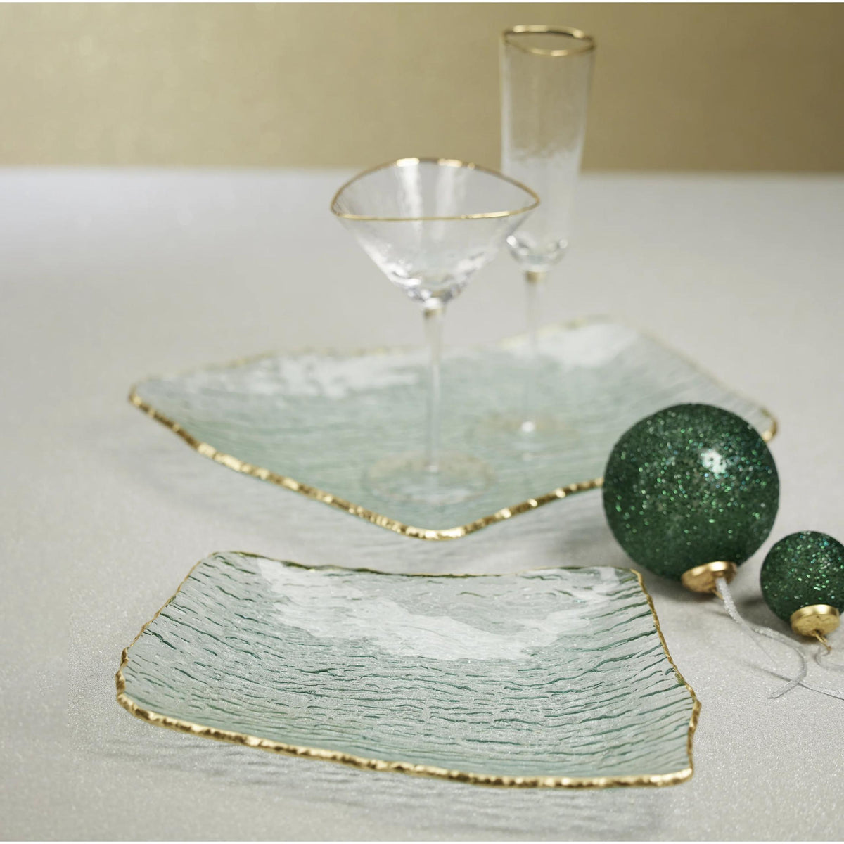 Textured Glass Organic Shape Plate w/ Gold Rim
