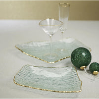 Textured Glass Organic Shape Plate w/ Gold Rim