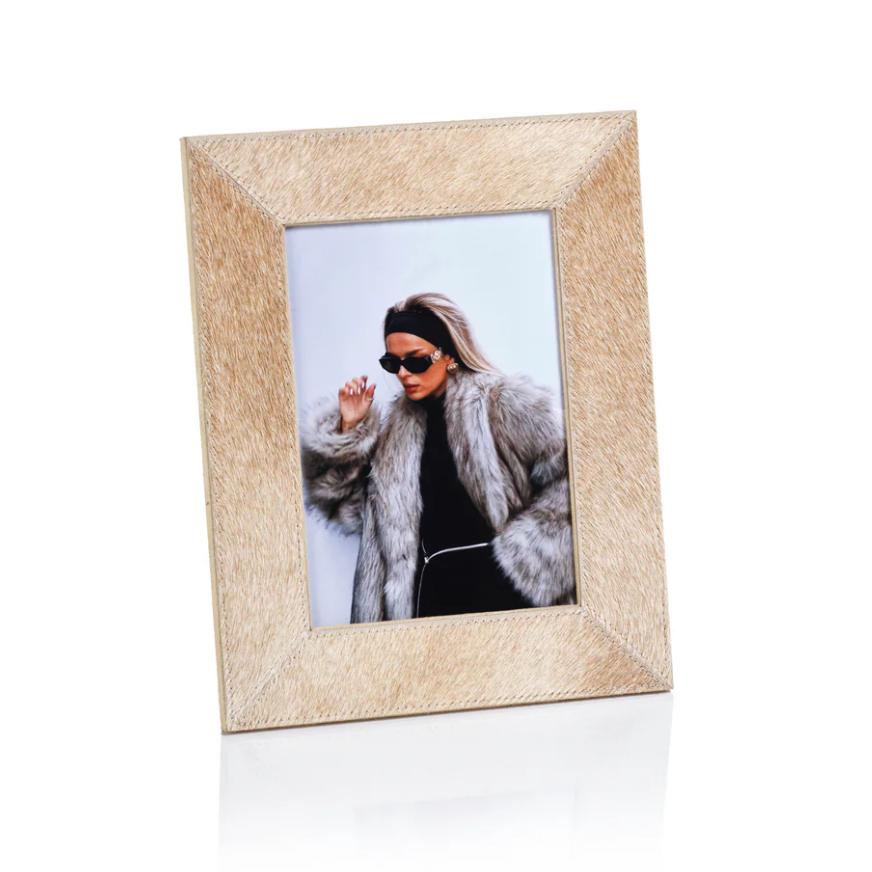 Corviglia Natural Beige Hair On Hide Photo Frame | Bone & Brass