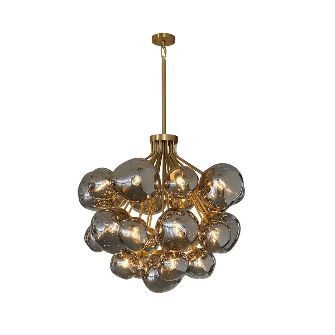 Dionis Round Brass Smoke Glass Globe Chandelier | Bone & Brass
