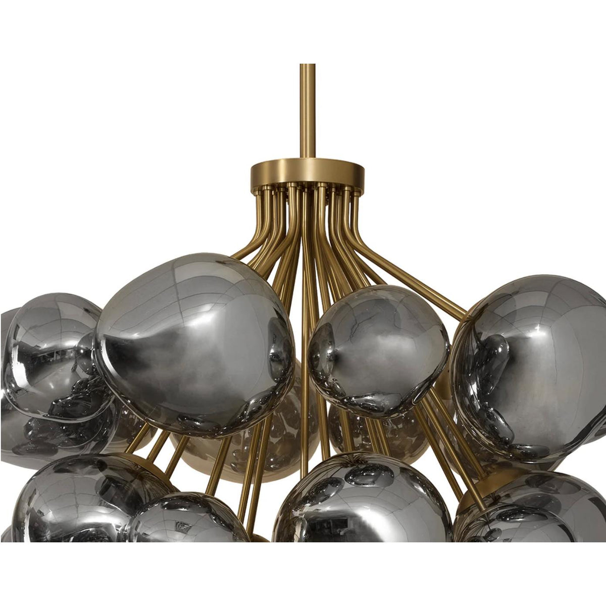 Dionis Round Brass Smoke Glass Globe Chandelier - Chandelier Close Up | Bone & Brass