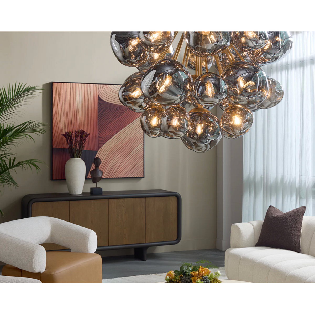 Dionis Round Brass Smoke Glass Globe Chandelier