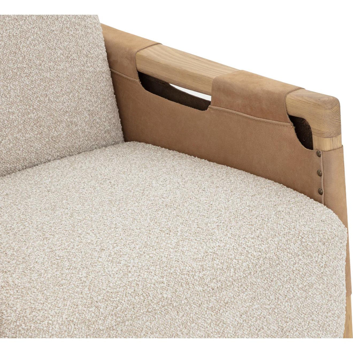 Calloway Oatmeal Lounge Chair, Tan Leather - Chair Upholstery Detail | Bone & Brass