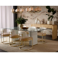 Aemond White Rectangle Pedestal Dining Table - Table Side View | Bone & Brass