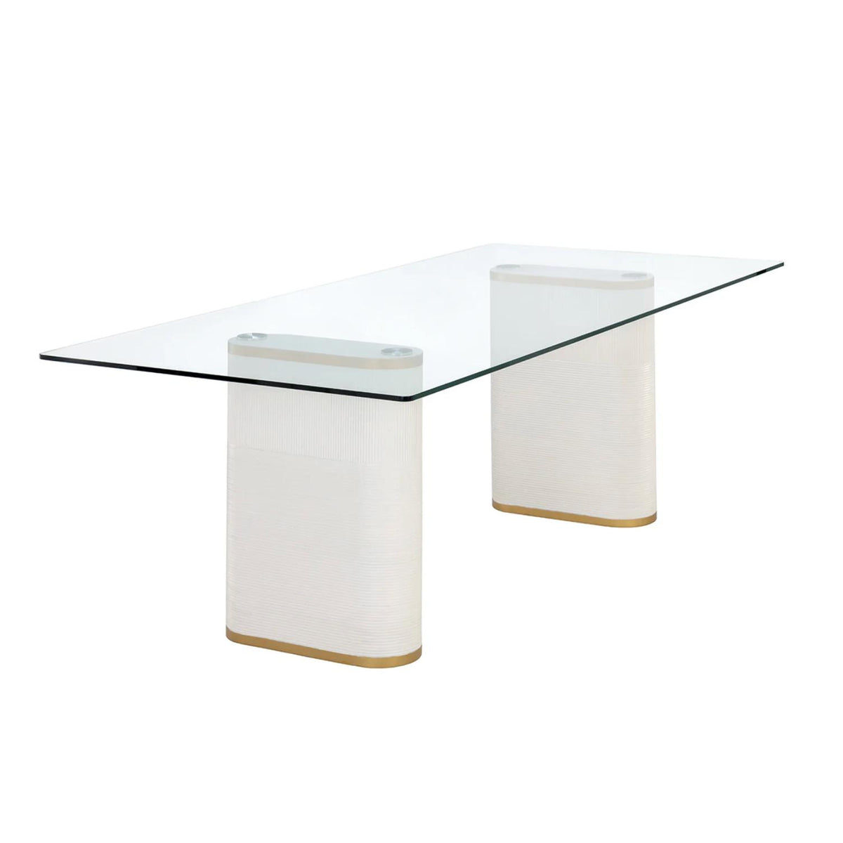 Aemond White Rectangle Pedestal Dining Table | Bone & Brass