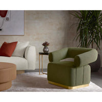 Aggie Olive & Brushed Gold Swivel Lounge Chair - Chair Side View | Bone & Brass