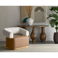 Aggie Swivel Ivory & Cognac Leather Lounge Chair - Chair Side View | Bone & Brass