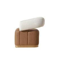 Aggie Swivel Ivory & Cognac Leather Lounge Chair - Chair Upholstery Detail | Bone & Brass