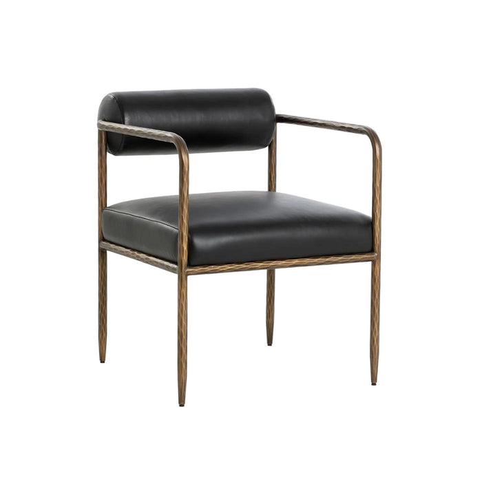 Ajani Black Leather & Iron Dining Armchair | Bone & Brass