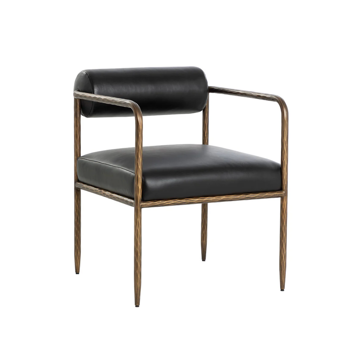 Ajani Black Leather & Iron Dining Armchair