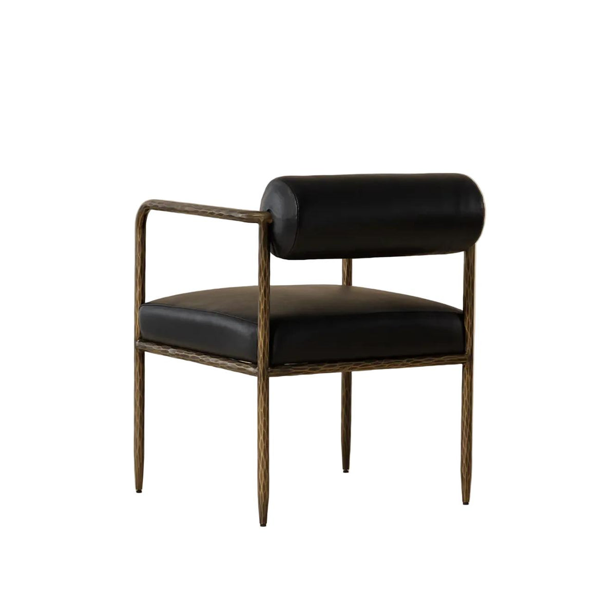 Ajani Black Leather & Iron Dining Armchair - Chair Upholstery Detail | Bone & Brass