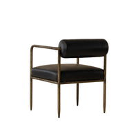 Ajani Black Leather & Iron Dining Armchair - Chair Upholstery Detail | Bone & Brass