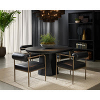 Ajani Black Leather & Iron Dining Armchair - Chair Side View | Bone & Brass