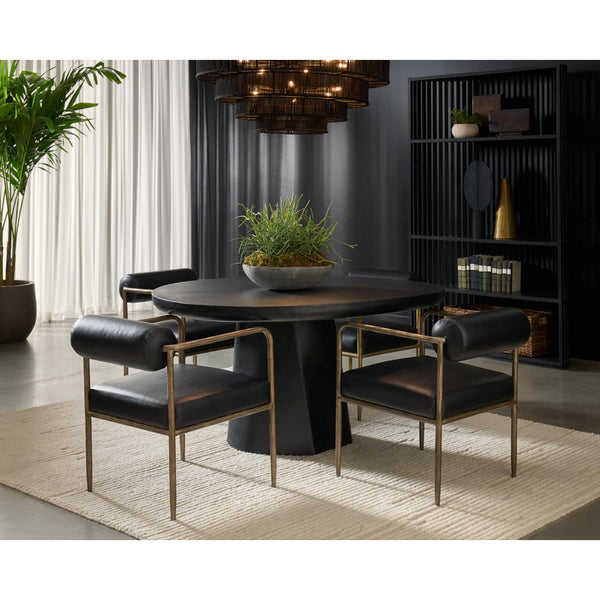 Ajani Black Leather & Iron Dining Armchair - Chair Side View | Bone & Brass