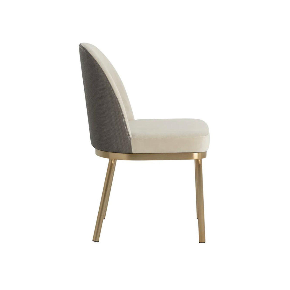 Lavania Two-Toned Taupe & Brass Dining Chair - Chair Upholstery Detail | Bone & Brass