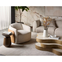 Caris Beige & Cognac Swivel Lounge Chair - Chair Side View | Bone & Brass