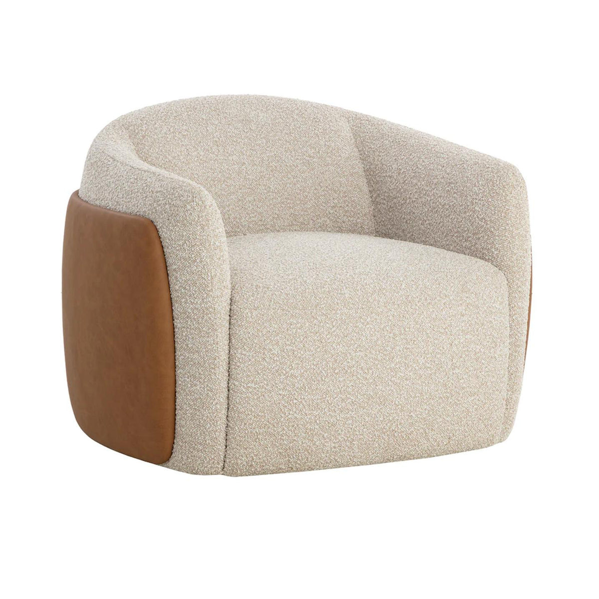 Caris Beige & Cognac Swivel Lounge Chair | Bone & Brass
