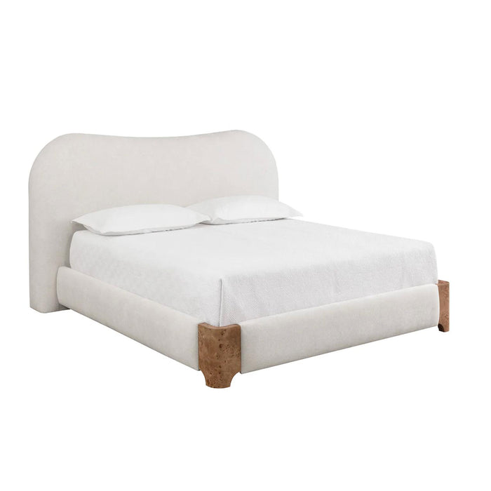 Knowles Ivory Upholstered & Mappa Burl King Bed | Bone & Brass