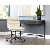 Stinson Cream Leather & Teak Office Chair - Chair Side View | Bone & Brass