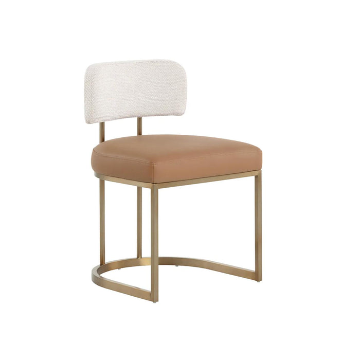 Larissa Ivory Fabric & Cognac Leather Dining Chair | Bone & Brass