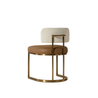 Larissa Ivory Fabric & Cognac Leather Dining Chair - Chair Upholstery Detail | Bone & Brass
