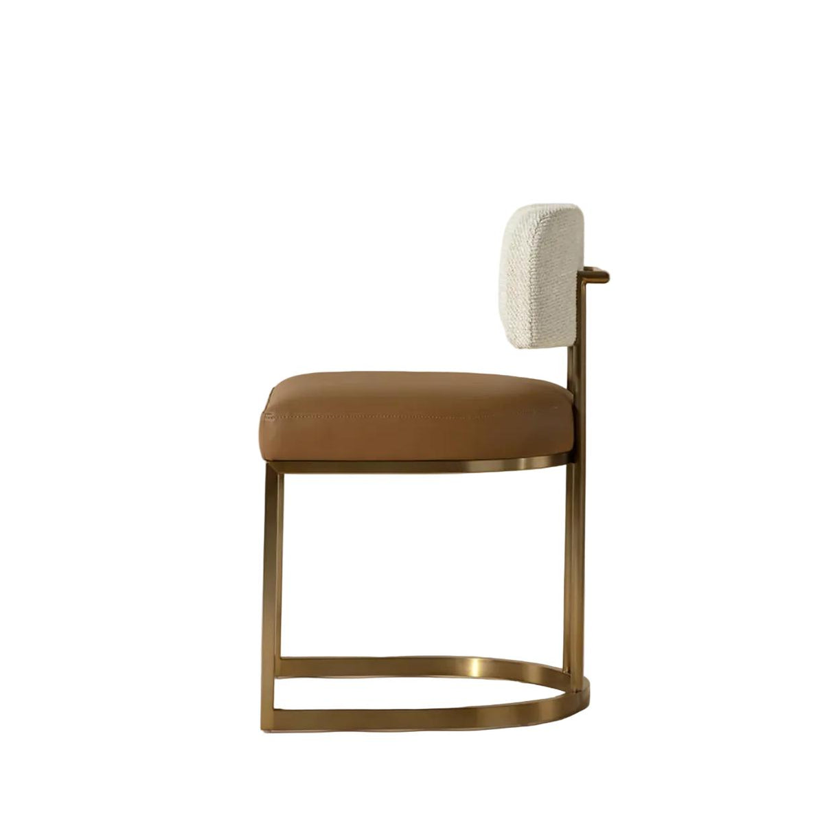 Larissa Ivory Fabric & Cognac Leather Dining Chair - Chair View | Bone & Brass