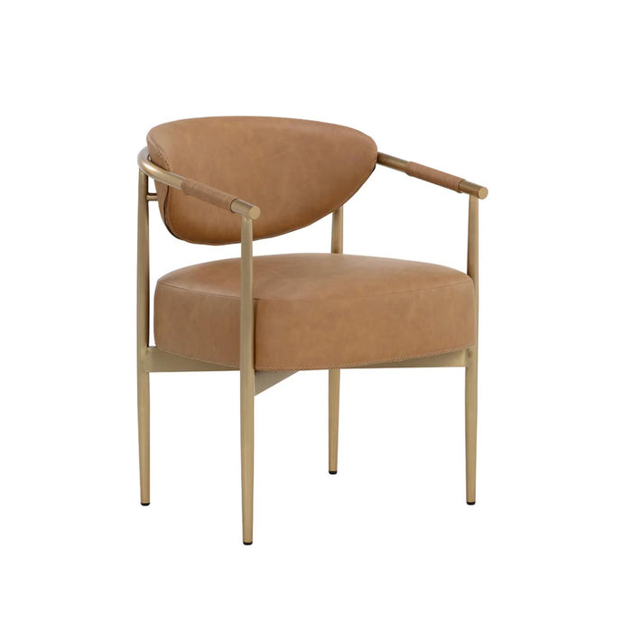 Heloise Cognac Leather & Gold Dining Armchair | Bone & Brass