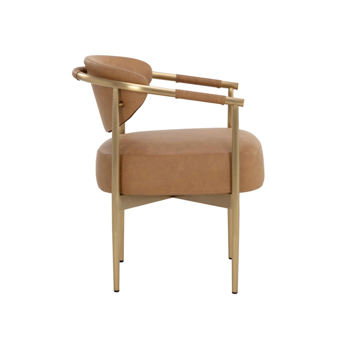 Heloise Cognac Leather & Gold Dining Armchair - Chair Upholstery Detail | Bone & Brass