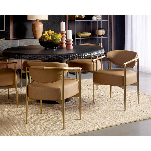 Heloise Cognac Leather & Gold Dining Armchair - Chair Side View | Bone & Brass