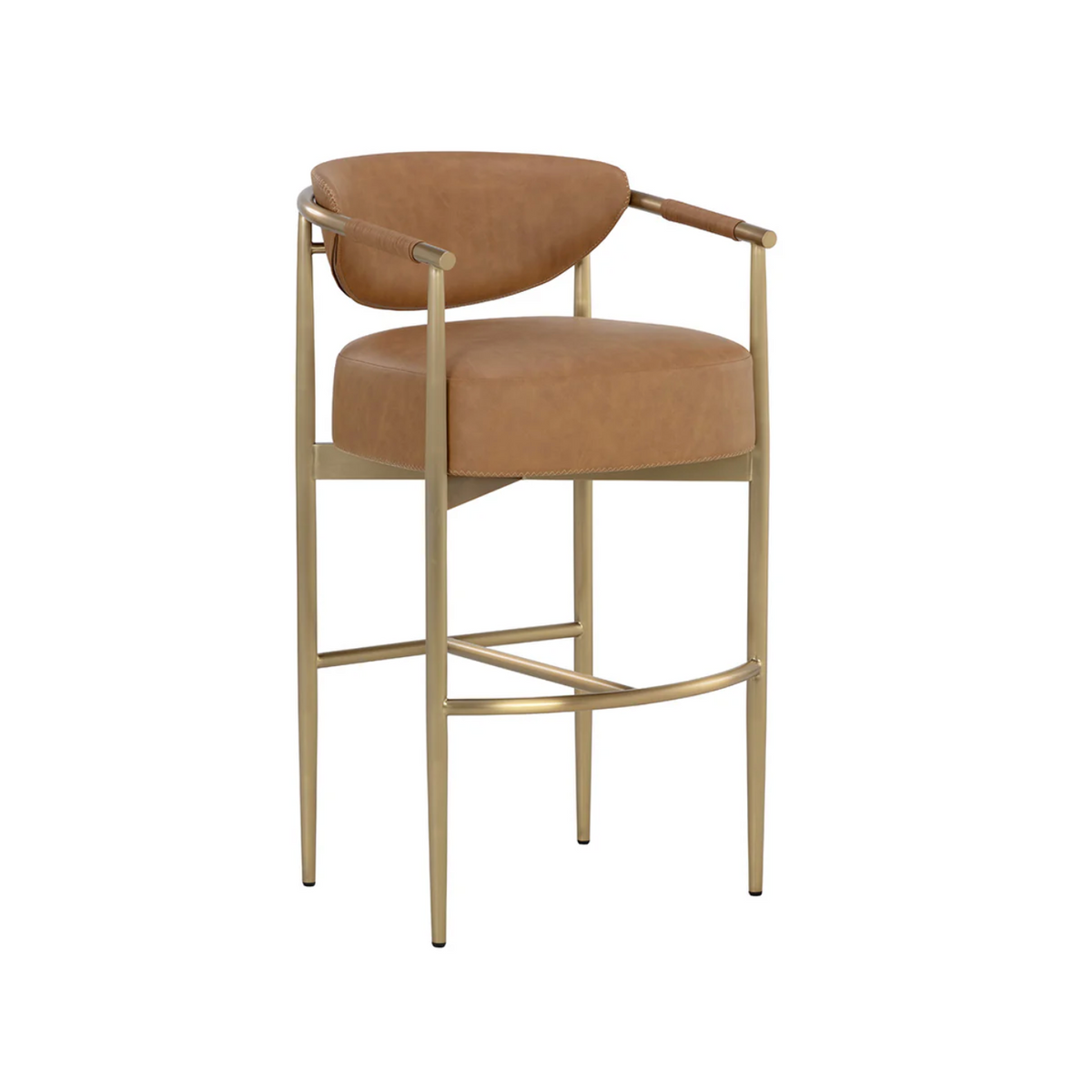 Heloise Cognac Leather & Gold Barstool
