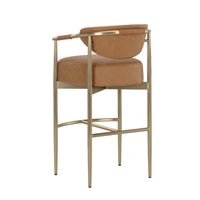 Heloise Cognac Leather & Gold Barstool - Stool Side View | Bone & Brass