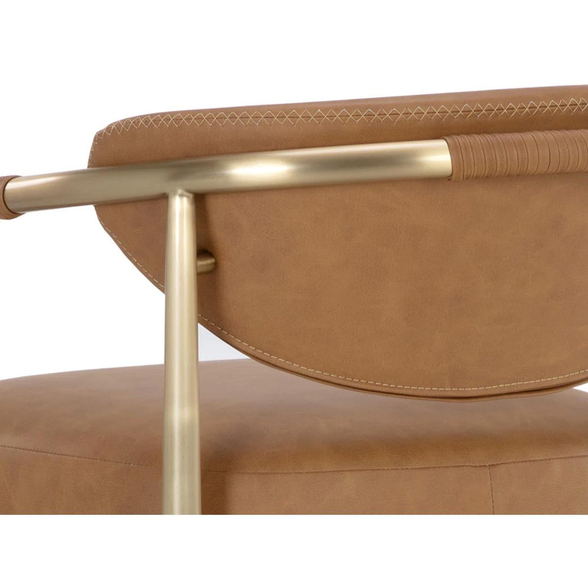 Heloise Cognac Leather & Gold Barstool - Stool Seat Detail | Bone & Brass