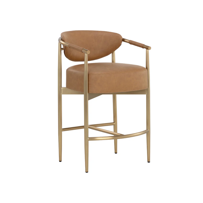 Heloise Cognac Leather & Gold Counter Stool