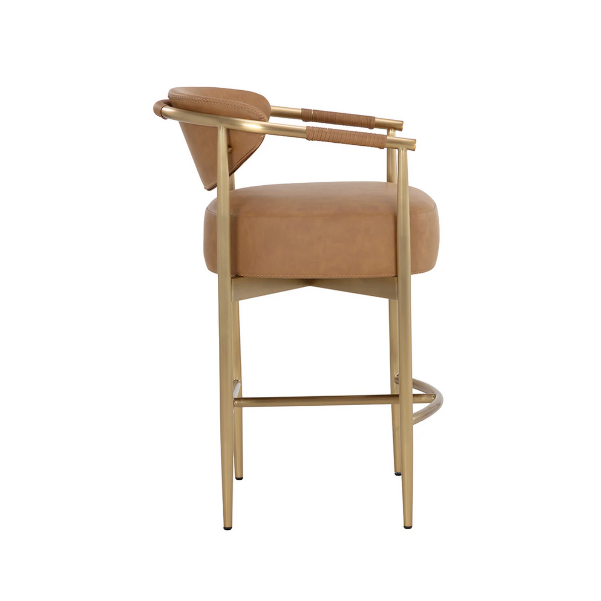 Heloise Cognac Leather & Gold Counter Stool