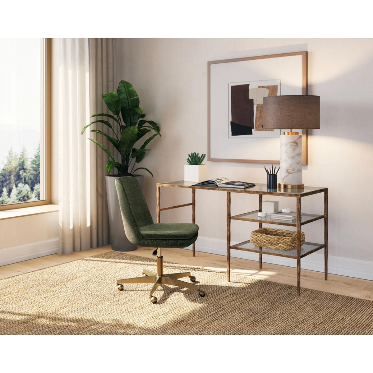 Berget Olive Green & Gold Office Chair - Chair Side View | Bone & Brass