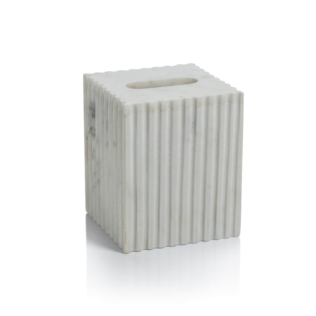 Calabria White Scalloped Marble Tissue Box Cover | Bone & Brass