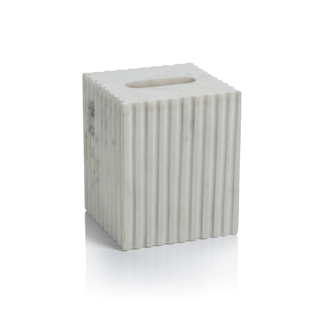 Calabria White Scalloped Marble Tissue Box Cover