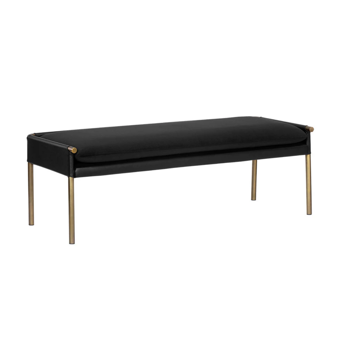 Black bench with gold legs on a white background