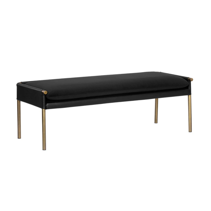 Black bench with gold legs on a white background