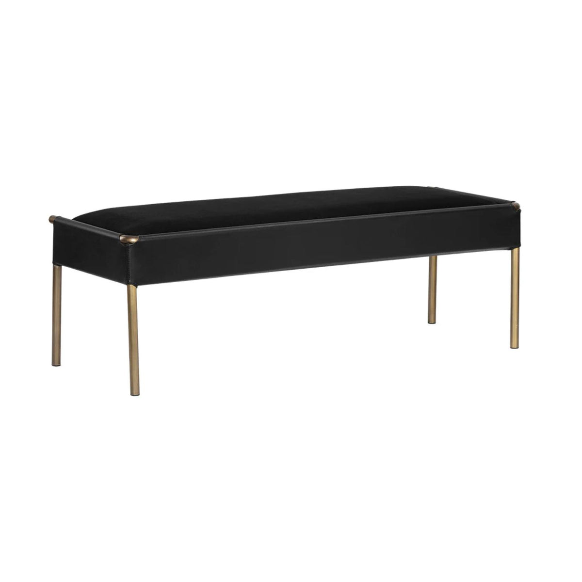 Bellevue Upholstered Bench - Bravo Black Leather - Bench Detail | Bone & Brass
