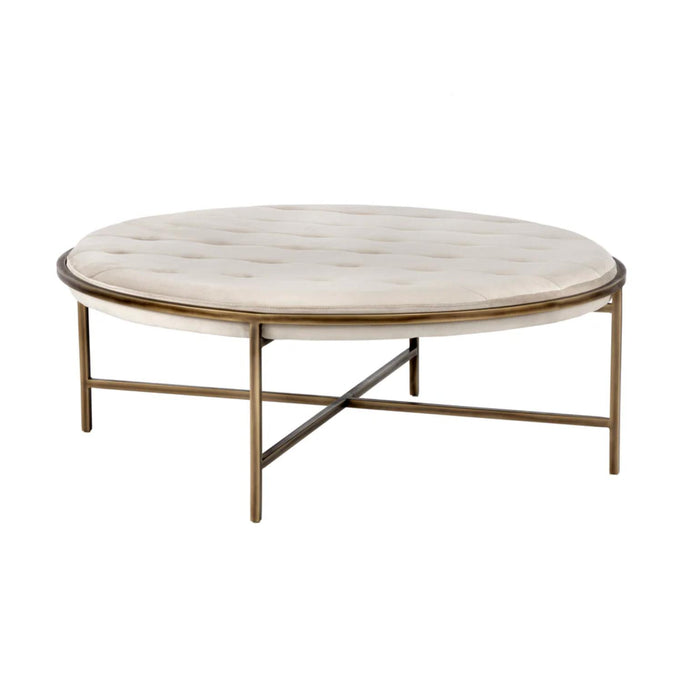 Ethel Tufted Ivory Round Ottoman | Bone & Brass