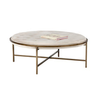 Ethel Tufted Ivory Round Ottoman - Ottoman Detail | Bone & Brass