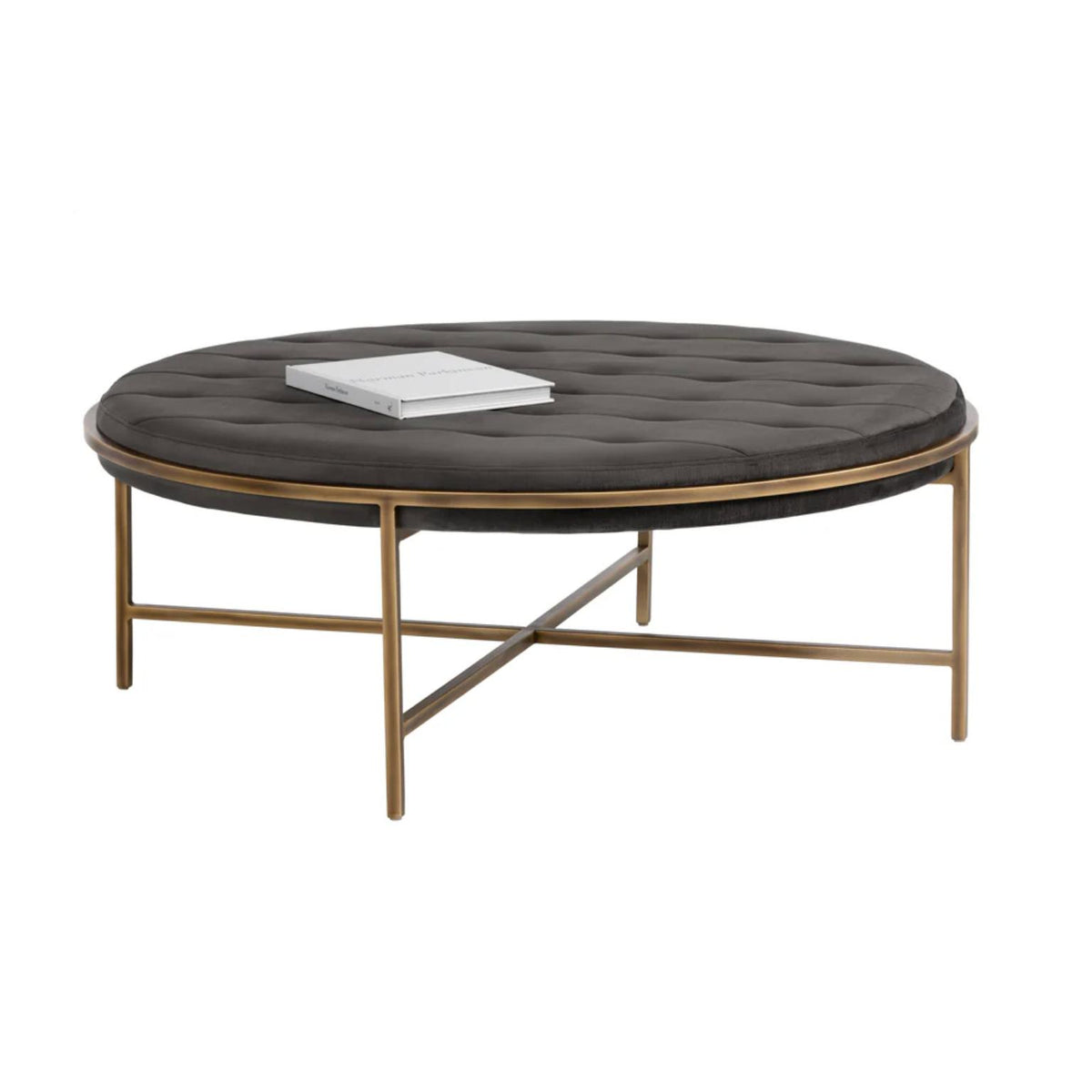 Ethel Tufted Charcoal Gray Round Ottoman | Bone & Brass