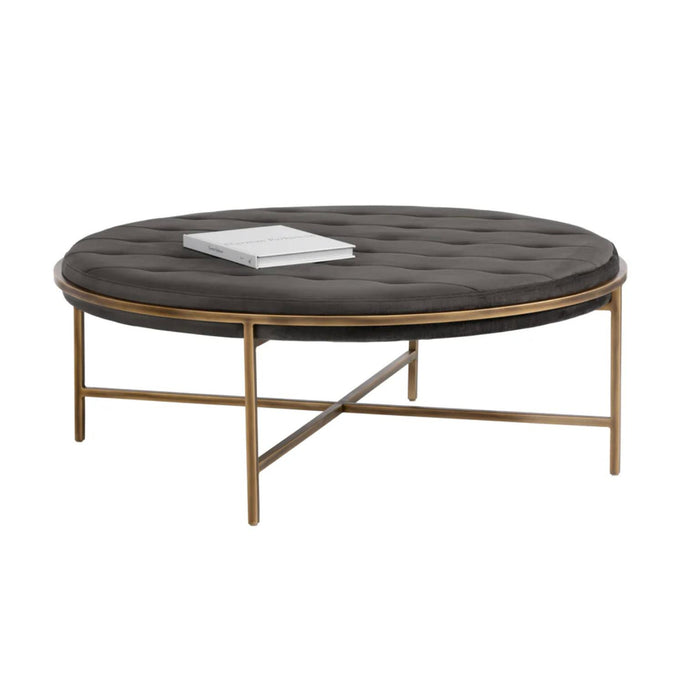 Ethel Tufted Charcoal Gray Round Ottoman | Bone & Brass